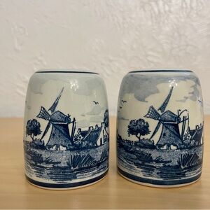 Blue and White Ceramic Windmill Salt and Pepper Shakers
